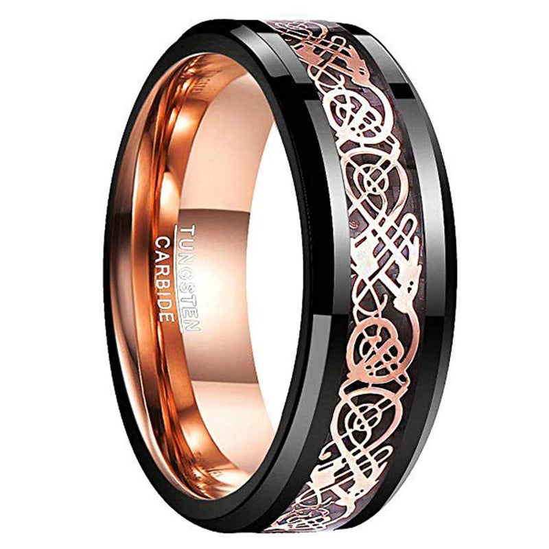 NUNCAD 8MM Celtic Dragon Tungsten Carbide Wedding Ring celtic tungsten ring Rose Gold Engagement Ring Size 14 - Image 1